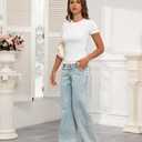 PALINDA Women's Short Sleeve Cropped Slim Fitted Tee Tops Basic Casual Workout Shirts Summer T Shirt (Medium)