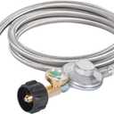 GasSaf 6FT Propane Regulator Hose with Gauge, Grill Regulator Hose QCC1 Connection for Most LP Gas Grill, Heater, and Fire Pit Table, 3/8" Female Flare Nut (Silver)