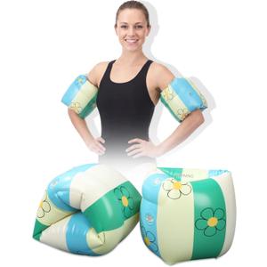 JellyArch 2 Pcs Arm Floaties PVC Inflatable Arm Band Striped Pool Floats Sleeves Swimming Float Rings for Adult Girls and Boys Water Sports Learning Swim Training Summer Beach Party (Green)