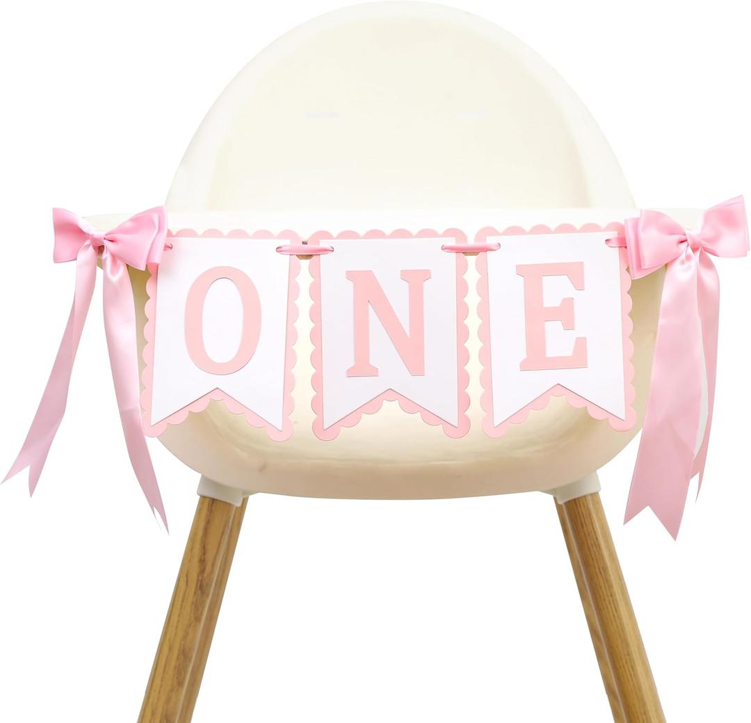 Bow First Birthday High Chair Banner - Pink Bow 1st Party Decoration,Coquette First High Chair Banner,Coquette One Birthday Photo Prop (bow 1st)