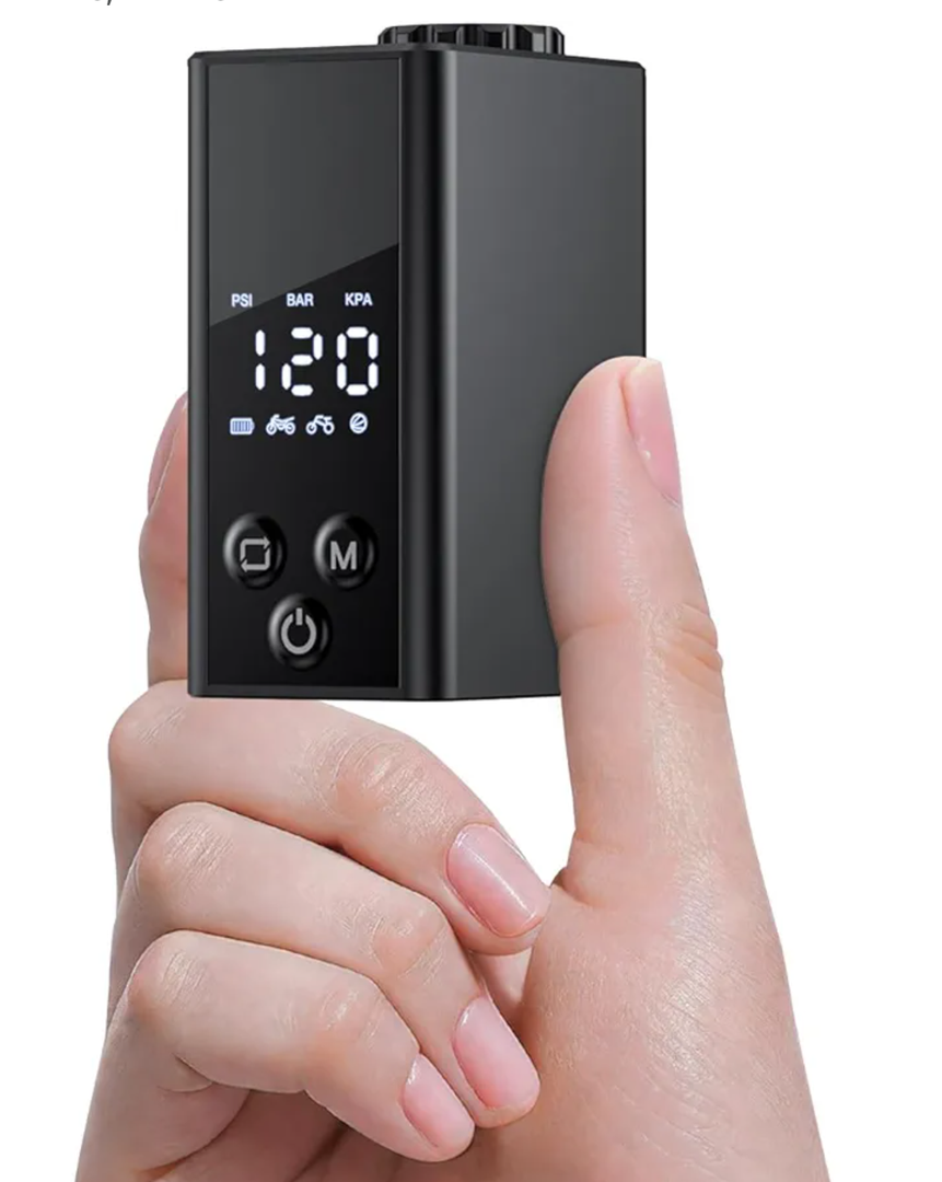 Mini Electric Bike Pump,120PSI Air Pump with Gauge, Auto Stop, Bicycle Pump Portable Rechargeable with Presta and Schrader Valve for Bike, E-Bike