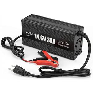 12V 30A LiFePO4 Battery Charger, 14.6V Lithium Battery Charger, Fast Charging, Over-Current and Over-Voltage Protection for 12V Lithium Iron Phosphate Batteries