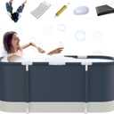 Portable Bathtub For Shower Stall, Large 45.3 inch Foldable Soaking Bathing Tub for Adults, Separate Family Bathroom Japanese SPA Collapsible Tub, Ideal for Hot Bath Ice Bath Drain Specifications (Basic style)