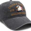 250th Anniversary USA Hat United States 250 Year American Anniversary Hat Patriotic Embroidery Baseball Cap (Gray)