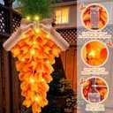 24" Pre-lit Tulip Carrot Easter Wreath for Front Door Spring Carrot Swag with Battery Operated Lights & Burlap Bow Farmhouse Spring Wreath for Porch Wall Artificial Flower Welcome Hanging Sign