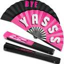 Amyhill 2 Packs Large Rave Fan Folding Hand festival Bamboo Chinese iconic fan with Voice for Men and Women Party Performance, Dance, Decorations, Gift, 13 Inch (Trendy Style)