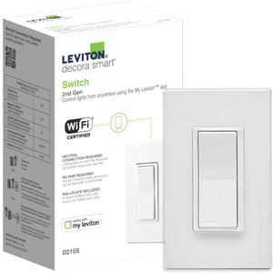 Leviton Decora Smart Switch, Wi-Fi 2nd Gen, Neutral Wire Required, Works with Matter, My Leviton, Alexa, Google Assistant, Apple Home/Siri & Wired or Wire-Free 3-Way, D215S-2RW, White
