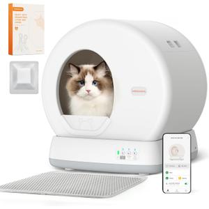 MeoWant Self-Cleaning Cat Litter Box, Integrated Safety Protection Automatic Cat Litter Box for Multi Cats, Extra Large/Odor Removal/APP Control Smart Cat Litter Box with Mat & Liner