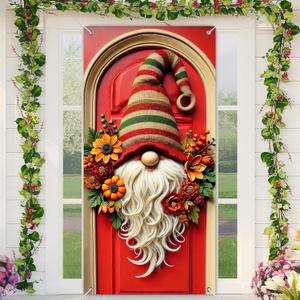 2 x Autumn Door Banner Set 35x71 Inch Home Porch Decoration Fall Gnome Sunflower Pumpkin Floral Wreath Front Door Wall Hanging Party Holiday Outdoor Decoration