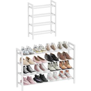 Mavivegue Expandable Shoe Rack for Closet, Adjustable Shoe Rack for Small Space (White, 4 Tier - Small)