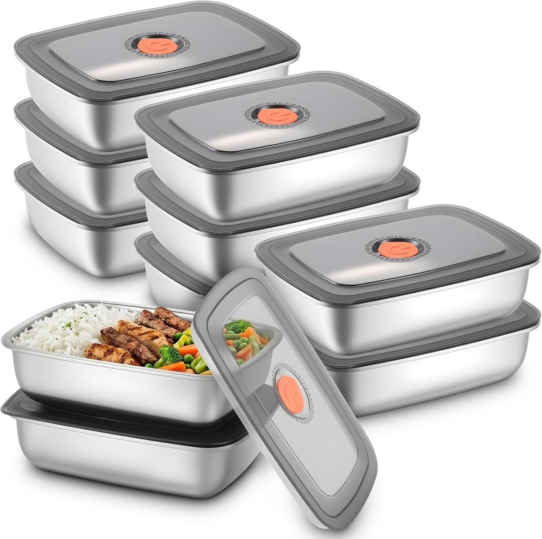 10 Pack 34oz Stainless Steel Food Storage Containers with Airtight Leak-Proof Lids, Reusable Meal Prep Lunch Boxes Freezer Dishwasher Safe Stackable Containers for Snacks Fruits On-the-Go Meals