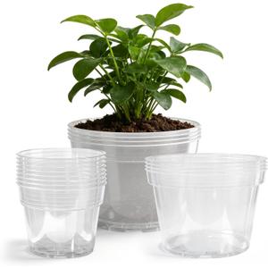 Gute 6/8/10 Inch Clear Nursery Pots with Drainage Holes (14 Pack), Reusable Plastic Plant Pots for Indoor & Outdoor Gardening, Ideal for Seedlings, Succulents, Vegetables, Orchids & More