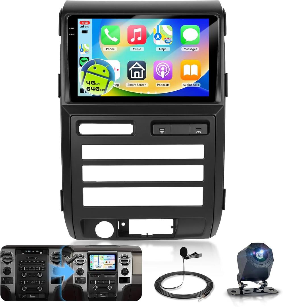 4G+64G for Ford F150 2009 2010 2011 2012 Car Radio Stereo, Sellrich 9" 1280P Incell Touchscreen F150 Radio with DSP/32EQ Wireless Carplay Android Auto BT 5.0 2 TypeC GPS WiFi FM SWC Backup Camera