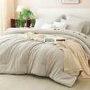 CozyLux Oversized Queen Comforter Set Beige, 7 Pieces Bed in a Bag Comforter Set with Sheets, Luxury Soft Bedding Sets with Down Alternative Comforter, Fitted Sheet, Flat Sheet, Pillowcases & Shams