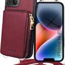 MOTIVE for iPhone 14 Plus Wallet Case, Crossbody Phone Case for Apple iPhone 14 Plus, Zipper Purse Case Wallet with RFID Blocking Card Holder | 6.7" Color Red Wine - Fancy Series