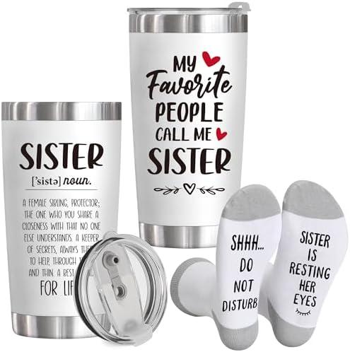 Sister Gifts for Mothers Day, Birthday, Best Big Little Soul Sister Ever Gifts for Women Best Friend, Funny Socks + 20 Oz Insulated Tumbler Cup