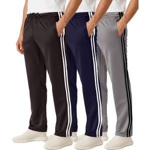 Real Essentials 3 Pack: Men's Mesh Open Bottom Sweatpants Gym Active Athletic Workout Casual Pants with Pockets (Big & Tall) (Large)