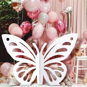 Large Wooden Butterfly Birthday Party Decorations 20 x 30 Inches Butterfly Shape Slices Craft Standing Wings Cutout Craft Backdrop for Birthday Wedding and Party Decorations