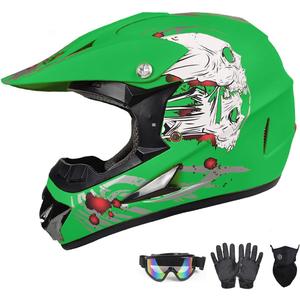 DOT Approved Youth Kids Motocross Helmet - Ultra-Lightweight Full Face Dirt Bike/ATV Helmet with Goggles, Gloves & Face Shield (4-Piece Set) (Large)