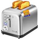 RAMJOY Toaster 2 Slice, Extra Wide Slot Toaster for Bagels, Bread, Waffles, 7 Shade Settings, 4 Main Functions, Removable Crumb Tray, 900 Watts Toasters, Brushed Stainless Steel