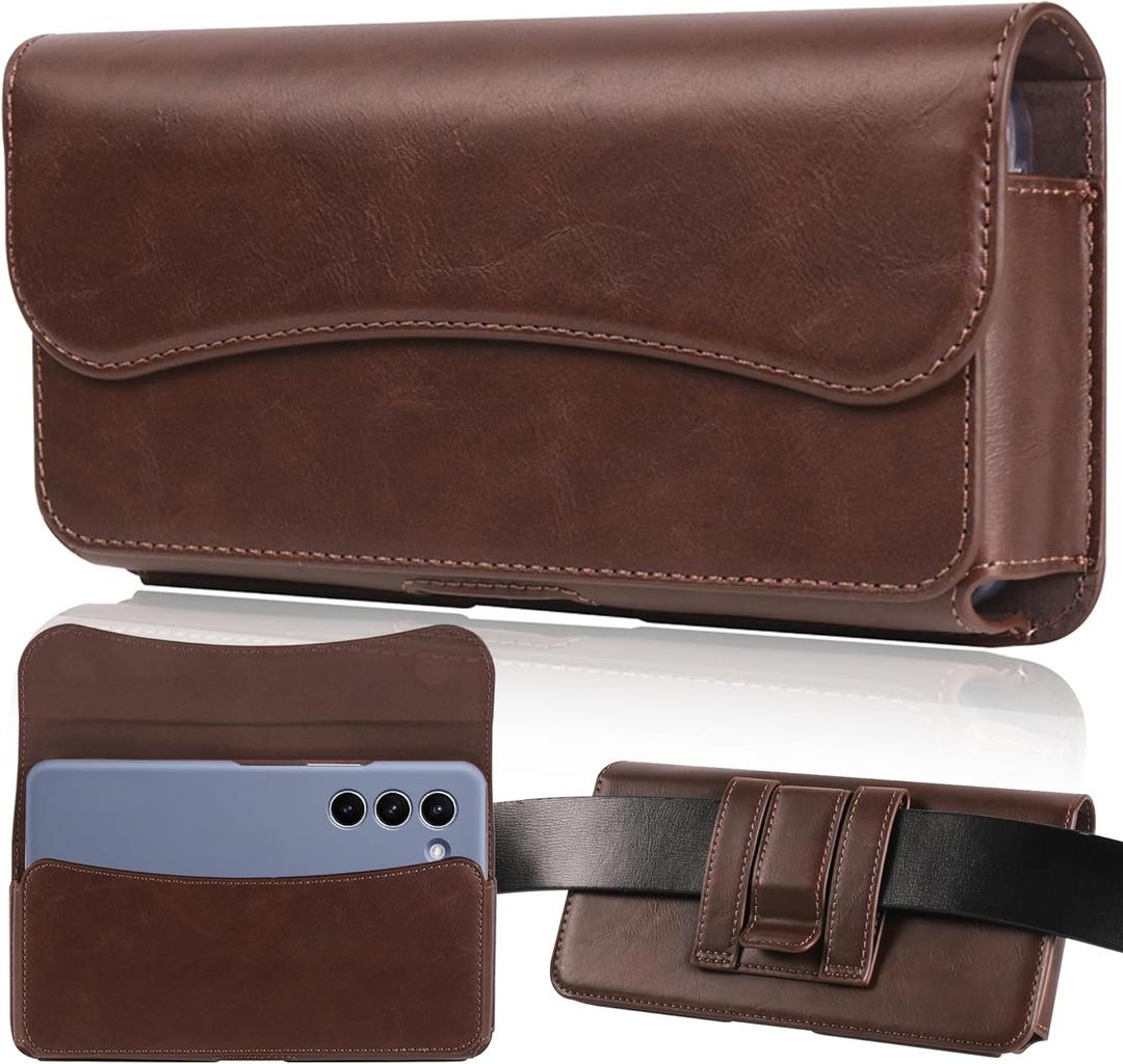 Holster for iPhone 15 15 Pro 14, 14 Pro, 13 Pro, 13, 12 Pro, 12, iPhone 11, XR - Premium Cell Phone Case with Belt Clip [Magnetic Closure] Phone Belt Holder for Men, Brown (Medium)