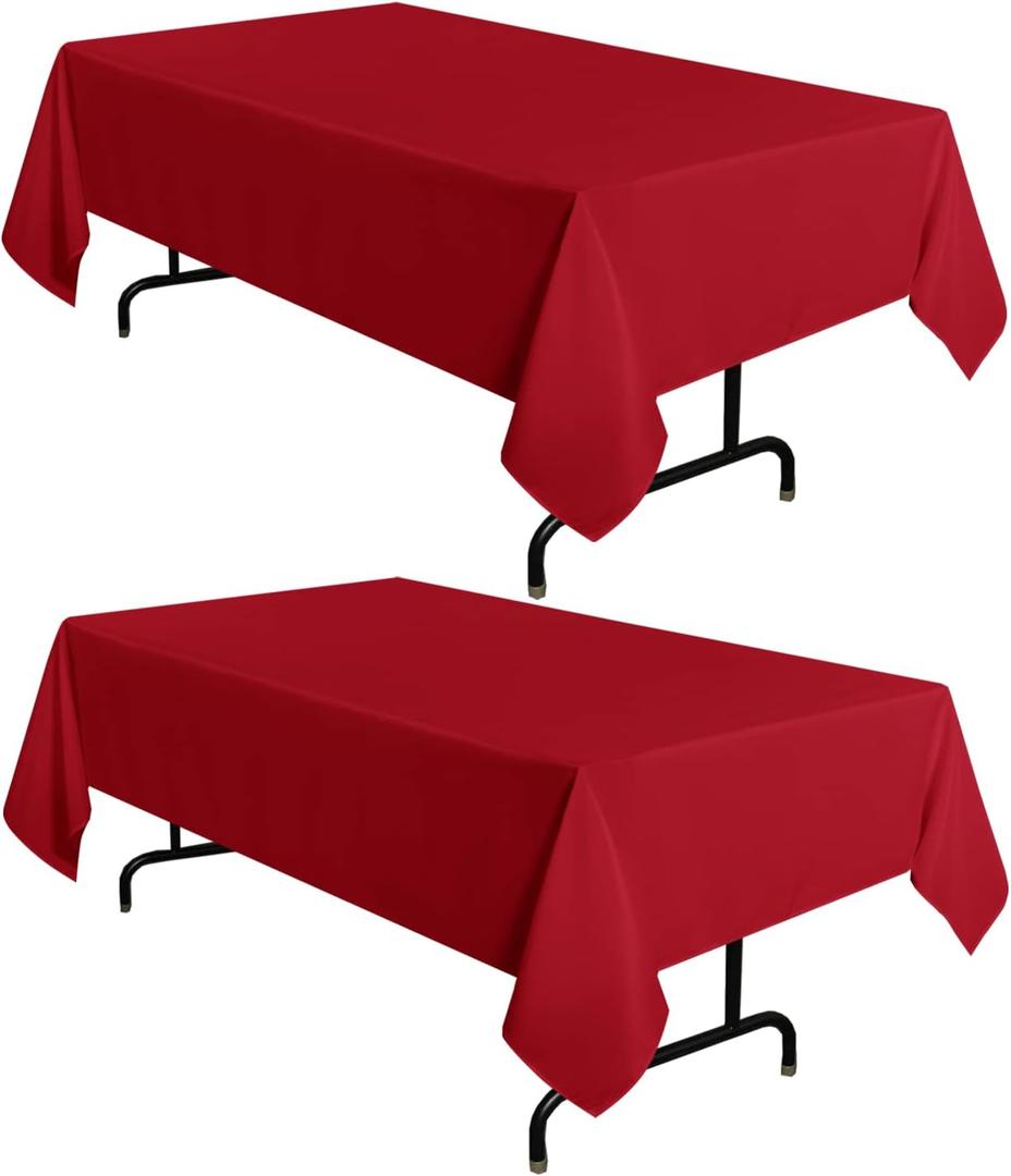 sancua 2 Pack Red Tablecloth 60 x 102 Inch, Rectangle 6 Feet Table Cloth - Stain and Wrinkle Resistant Washable Polyester Table Cover for Dining Tables, Buffet Parties and Camping