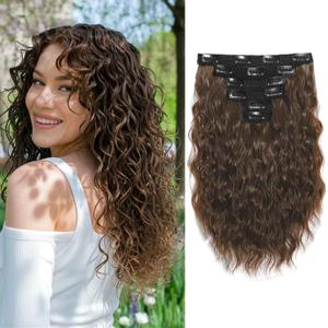 TYQ Curly Hair Extensions 6PCS Curly Clip In Hair Extensions 12" Short Curly Wavy hair extensions Invisible Lace Weft Natural Soft Hairpieces for Women-Light Chestnut Brown
