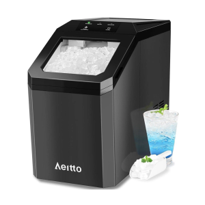 Aeitto Nugget Ice Maker Countertop, 55lbs/Day, Large Capacity Chewable Ice Maker, Rapid Ice Release in 5 Mins, Self-Cleaning with Stainless Steel Housing Ice Machine for Home Office and Party, Black