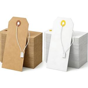 Alkrsxi 100 Pack Shipping Tags with Strings Included, Blank Hang Tags 4 3/4" x 2 3/8", Assorted White & Kraft Cardstock, Sturdy Marking Tags for Gifts, Clothing, Inventory & Price Tags