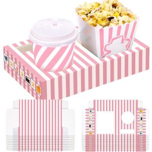 20 Pcs Pink Movie Night Supplies Movie Night Paper Snack Trays Popcorn Candy Holder Theater Snack Boxes Cardboard Holder Food Trays for Party