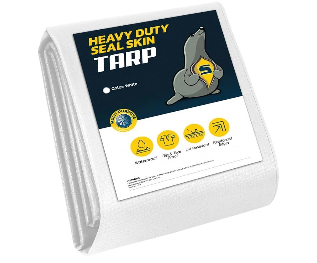 Large Waterproof Tarp - Heavy Duty 10 Mil Thick Poly Tarpaulin Ideal for Canopy Tents, Boats, RV or Pool Covers - Multipurpose Protective Tarps with Grommets for Indoor and Outdoor Use | 20' x 40'