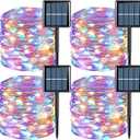 YEGUO 4 Pack Multicolor Solar Fairy Lights, Each 33ft 100 LED Christmas Lights Outdoor Waterproof, 8 Modes Sliver Wire Solar String Lights