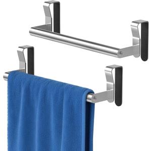 Over Cabinet Towel Holder, Stainless Steel Over The Cabinet Towel Rack for Kitchen Cabinet Doors Towel Bars, 2 Pack Dish Towel Bars (Brushed Nickel)