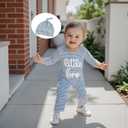 ZAXARRA Newborn Boy Stripe Romper Letter Embroidery Long Sleeve Round Neck Full Length Jumpsuit with Hat (Blue)