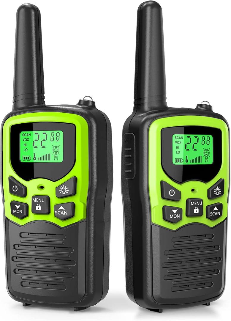 Walkie Talkies, MOICO Long Range Walkie Talkies for Adults Two-Way Radios with 22 Channels FRS VOX Scan LCD Display with LED Flashlight for Field, Survival Biking Hiking Camping 2 Pack (Green)