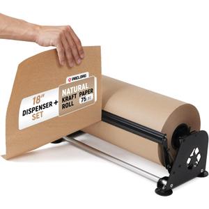 18" Paper Dispenser with Cutter + 75 lb Natural Brown Kraft Paper Roll | Heavy-Duty Steel Holder and 18" x 475 ft USA-Made Grocery Bag Grade Kraft Paper for Packaging, Void Fill, Shipping & Moving