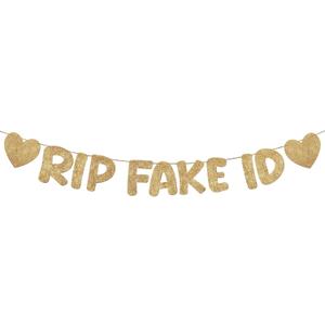 Fulmoon Pre Strung Rip Fake ID Banner 21st Birthday Glitter Banner Funny Birthday Sign 21 Year Old Party Decoration Supplies for Boy and Girl Gifts (Champagne Gold)