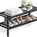Dranixly Shoe Rack, 2-Tier Bamboo Stackable Shelf Storage Organizer, Stand for Closet, Entryway and Hallway Black