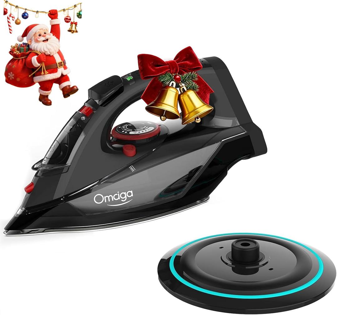 Cordless Iron for Clothes, 1500W Steam Iron Rapid Heating, Ceramic Soleplate, Auto Shut Off, Self-Clean, Anti-Calc, 3 Temperature Settings, 11.84oz Water Tank Ironing Clothes for Home, Black