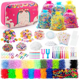 Sundaymot 18000+ Rubber Loom Bands Kit, Loom Bracelet Making Kit for Girl, with Canvas Bag, Charms Beads, DIY Art Craft Set, Rubber Band Bracelet Kit Creative Birthday Gifts for Girls and Boys, small