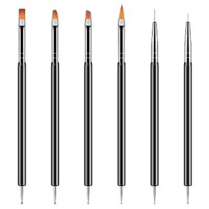 Artdone Nail Dotting Tools 6PCS Double-ended Nail Art Brushes Kit Nail Art Gel Polish Liner Brushes Design Pen For Nail Drawing And Nail Paint Brushes Small Detail Brushes (Black)