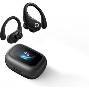 jaddsa Wireless Earbuds, ENC Noise Cancelling Sport Ear Buds with Multifunctional Touch Screen, Bluetooth 5.4 Headphones, Bass Stereo Sound, 5 EQ Over-Ear Earbuds for Sports/Workout/Gym-Black