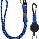 Retractable Keychain, Heavy Duty Badge Holder Reel  Braided Paracord Lanyard with USA Flag, Retractable ID Badge (Black-blue)