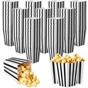 Meanplan 200 Pcs Popcorn Boxes Mini Paper Popcorn Holder Cardboard Snack Container for Party Disposable Snack Bags for Birthday Wedding Movie Theater Carnival, 2.2 x 4.2 x 3 In(White Black,Stripe)