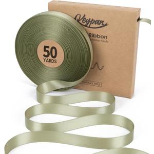 Keypan Sage Green Satin Ribbon 5/8 Inch x 50 Yards Double-Faced Ribbons for Gift Wrapping Crafts Flower Bouquet Hair Wedding Paper Bows Invitations