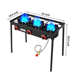Vivicreate 3 Burner High pressure Propane Stove, 28 Inch Tall Camping Stove with cast iron burner 105000 BTU power, Stable Legs for Outdoor Use, HT-C-0043