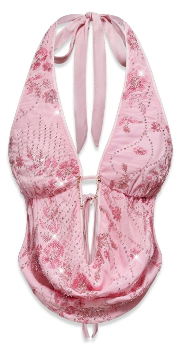 Spring/Summer Carnival Party Luxury FlowerpinkHeavily Embroidered Sequin Trim Backless Draped Neck Beach Vacation Sexy Women's Tank Top Medium