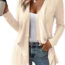 Women's Draped Open Front Lightweight Cardigan Tops Casual Long Sleeve Knit Outerwear Coffee Look (Medium, Beige)