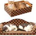 27 Inch Cat Couch Scratcher, Large Cardboard Box with Durable Scratch Pad for Cats, Comfortable Cat Scratching Sofa & Cozy Nest with Reversible Scratchers