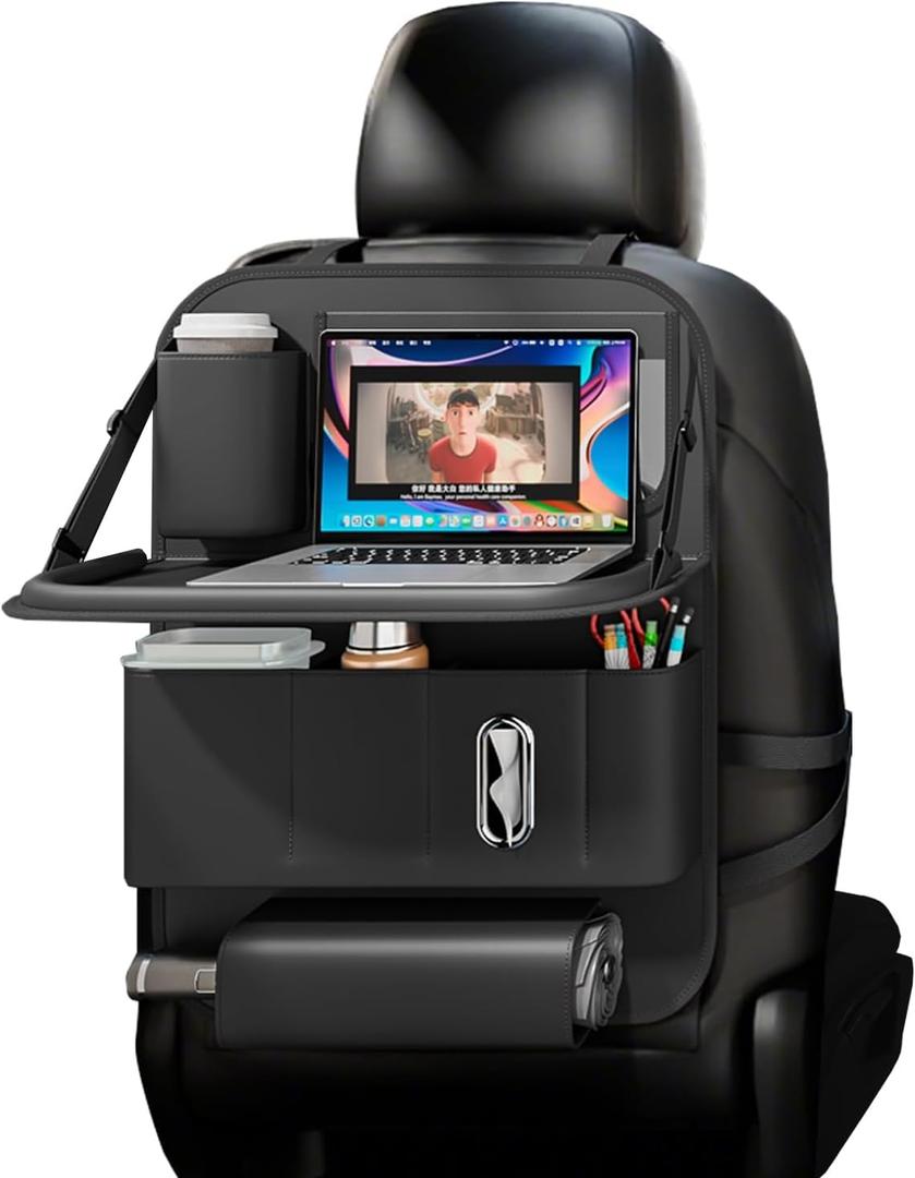 Car Seat Organizers,Multi-functional Back Seat Protectors, Storage Pouches, Child kicking prevention and Tray Holders (for Cars, Kids, Seat Back and Rear Seats) (Black, 1 Pcs)